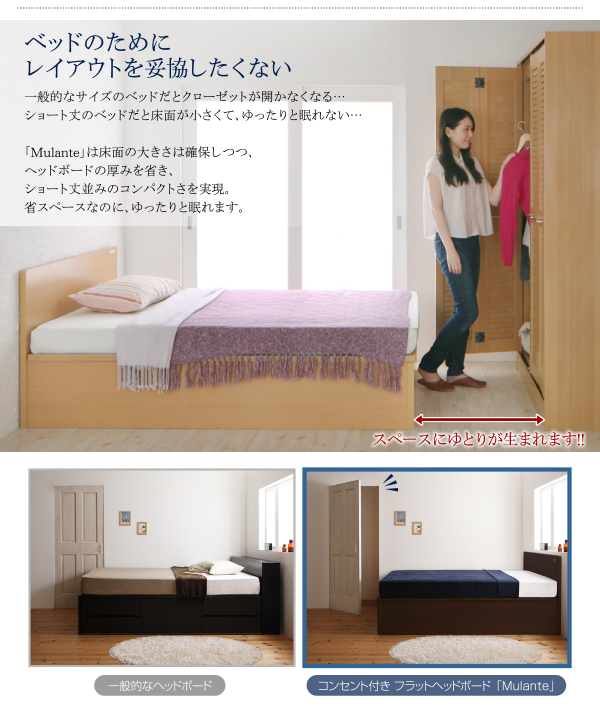 フラットヘッドコンセント付跳ね上げ収納ベッド Mulante ムランテ 商品説明画像4