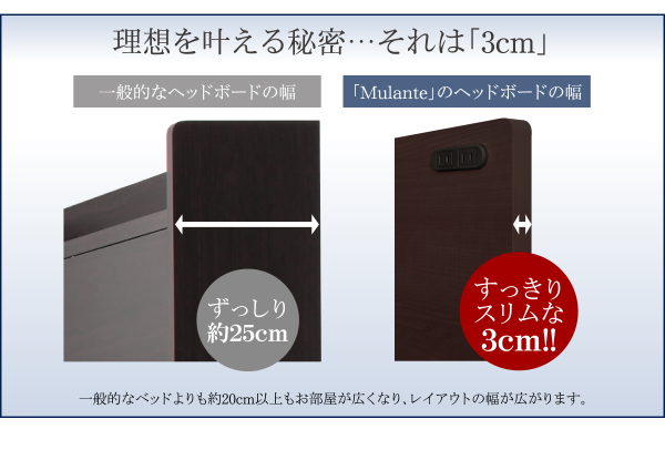 フラットヘッドコンセント付跳ね上げ収納ベッド Mulante ムランテ 商品説明画像5