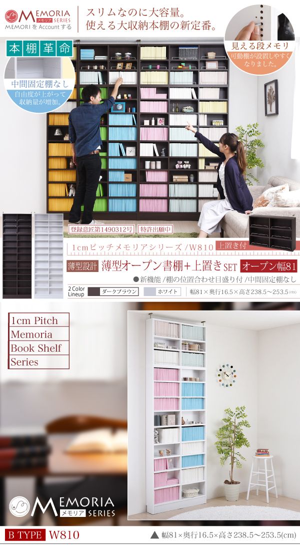 MEMORIA 棚板が1cmピッチで可動する 薄型オープン幅81上置きセット FRM-0101SET 商品説明画像1