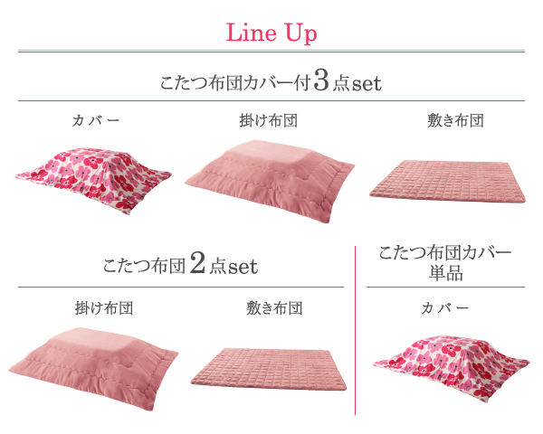 ザブザブ洗えるフラワー柄カバー付きこたつ布団 mekko メッコ 商品説明画像3