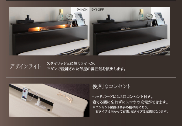 棚・照明・コンセント付モダンデザイン連結ベッド Wispend ウィスペンド (ベッドフレームのみ / 右タイプ / シングル / ホワイト / -　[No.100014364]) 商品説明画像11