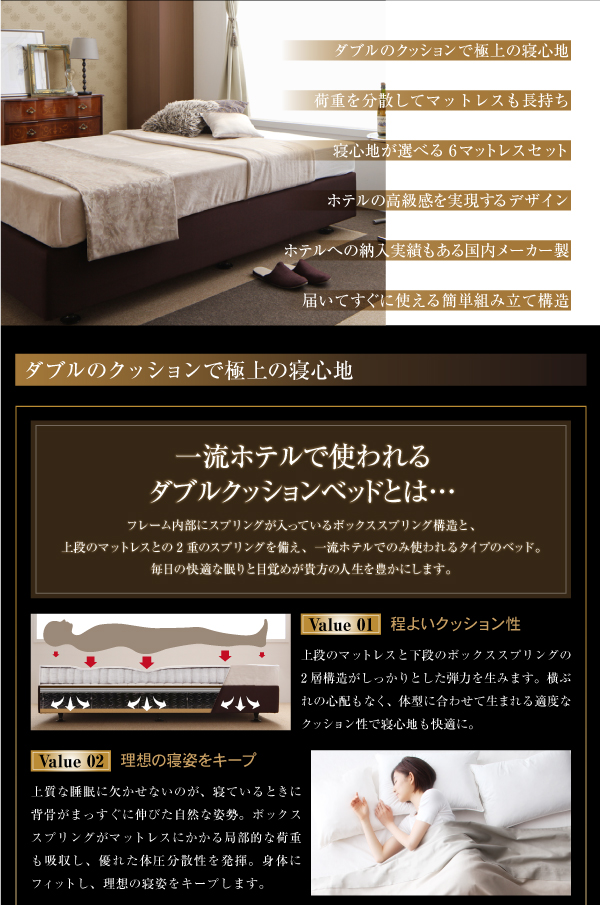 ホテル仕様デザインダブルクッションベッド 商品説明画像2