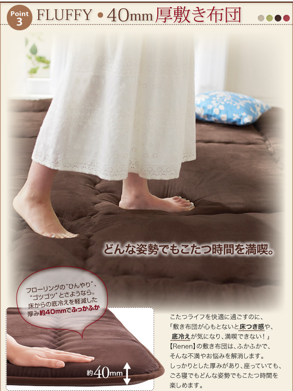 スウェード調防ダニ・抗菌防臭こたつ布団 Renen レネン 商品説明画像5