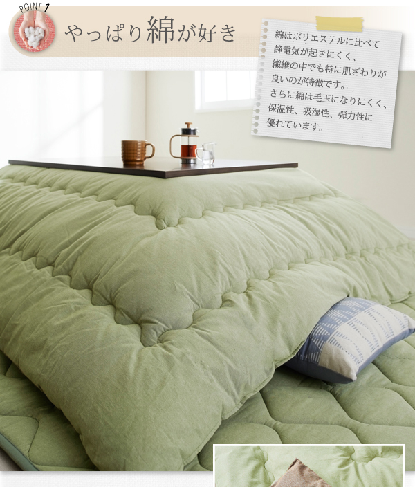 肌に優しい綿100%リバーシブルこたつ布団 melena メレーナ 商品説明画像3