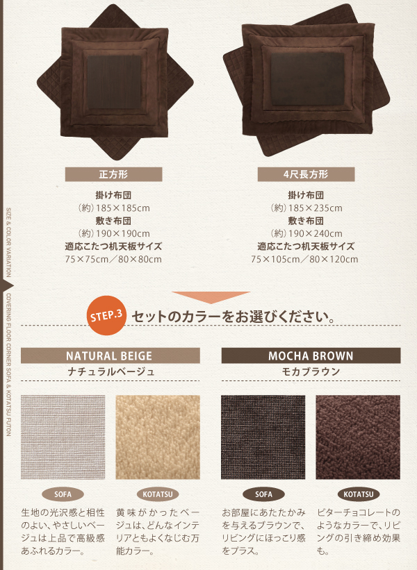 カバーリングフロアコーナーソファ・こたつ布団 COMBINESON コンビネゾン 商品説明画像18