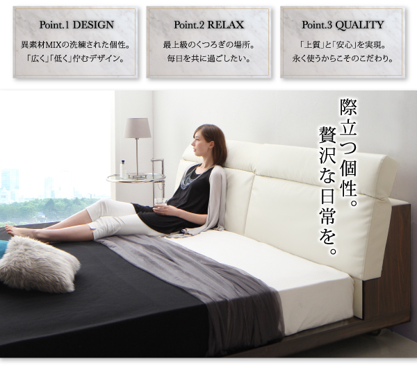 リクライニング機能付き・異素材MIXデザインローベッド Merkur メルクーア 商品説明画像2