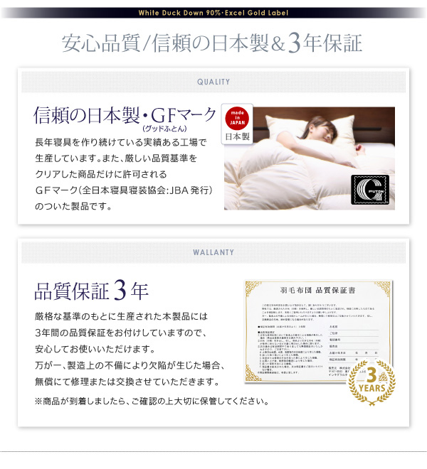 DOWNPASS認証 羽毛布団8点セット プレミアム敷布団タイプ 商品説明画像30