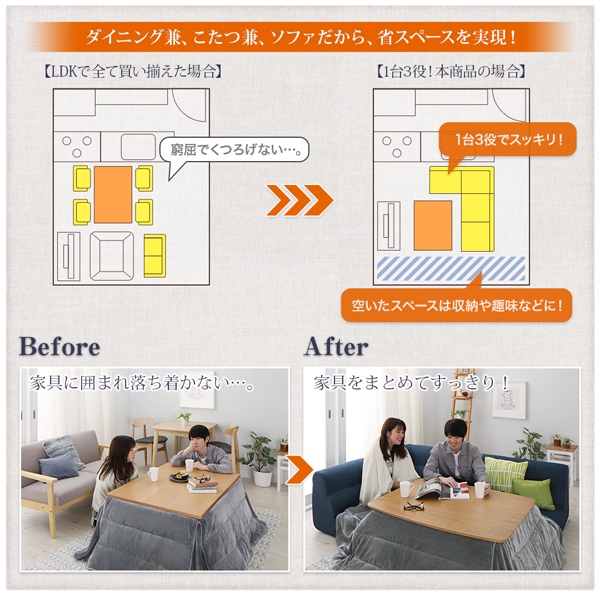 こたつもソファも高さ調節できるリビングダイニングセット puits ピュエ 商品説明画像7