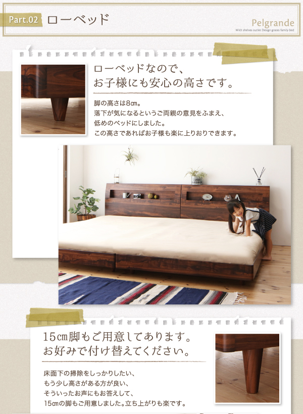デザインすのこファミリーベッド Pelgrande ペルグランデ (ベッドフレームのみ / ワイドK200 / ウォルナットブラウン / -　[No.100014603]) 商品説明画像8