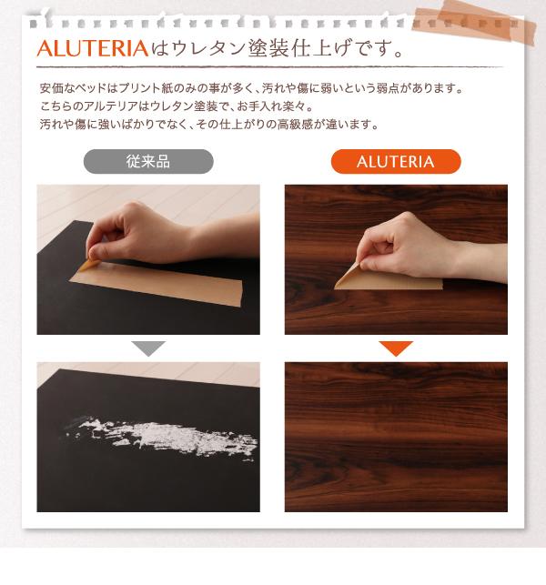 棚・コンセント・ライト付きデザインすのこベッド ALUTERIA アルテリア (ベッドフレームのみ / ワイドK200 / ウォルナットブラウン / -　[No.100026306]) 商品説明画像12
