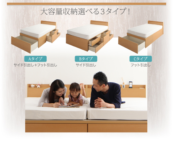 大容量収納ファミリーチェストベッド TRACT トラクト (ベッドフレームのみ / 鍵・ガードなし / A+A / ワイドK200 / ダークブラウン　[No.100025861]) 商品説明画像2