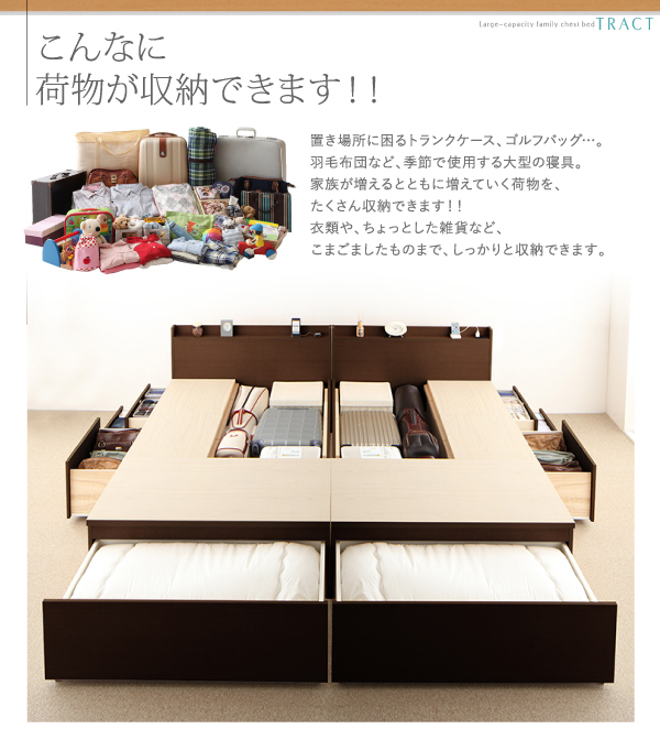 大容量収納ファミリーチェストベッド TRACT トラクト (ベッドフレームのみ / 鍵・ガードなし / A+A / ワイドK200 / ダークブラウン　[No.100025861]) 商品説明画像7