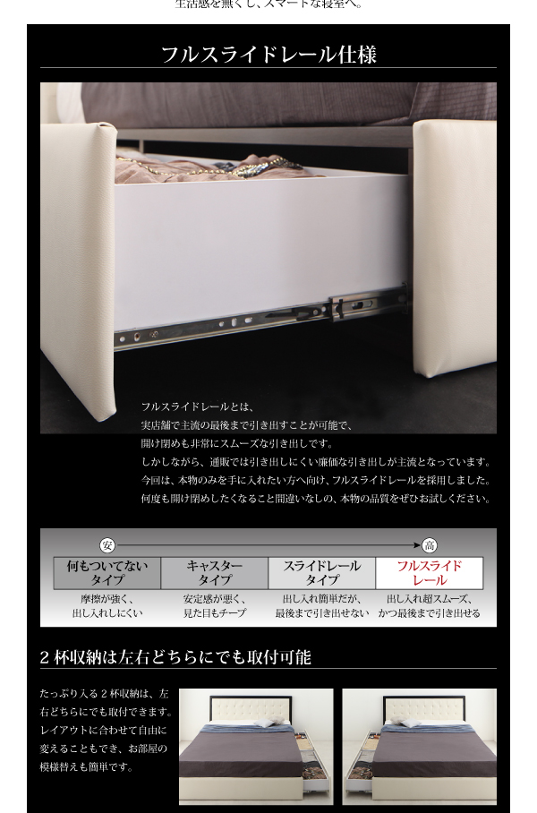 モダンデザイン・高級レザー大型サイズ収納ベッド Refinade レフィナード 商品説明画像7