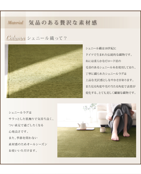 表情豊かな撥水機能付きシェニールラグ claro クラーロ | 家具専門店ど