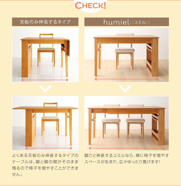 3段階伸縮テーブル カバーリングダイニング humiel ユミル 商品画像6
