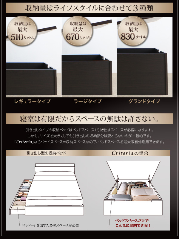 ガス圧跳ね上げ収納ベッド Criteria クリテリア 商品説明画像6
