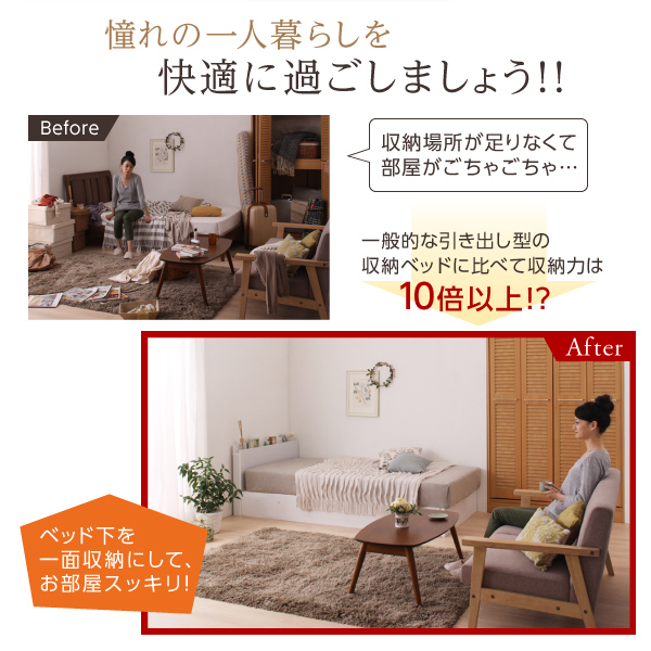 棚コンセント付き_ガス圧式大容量跳ね上げベッド Prepare プリペール 商品説明画像8