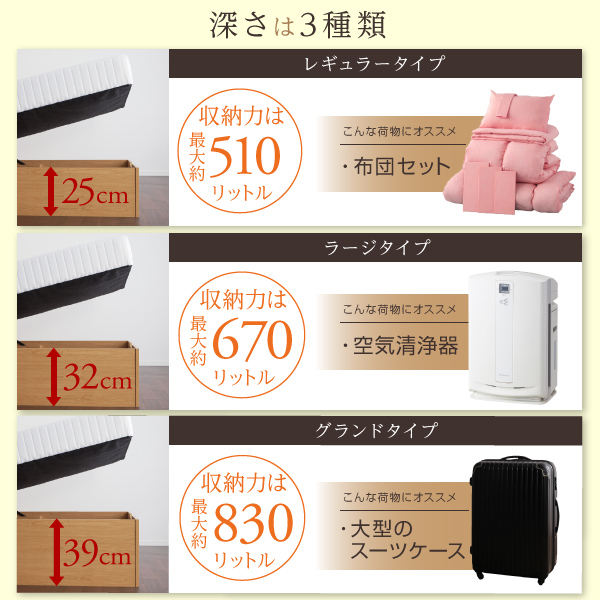 棚コンセント付き_ガス圧式大容量跳ね上げベッド Prepare プリペール 商品説明画像9