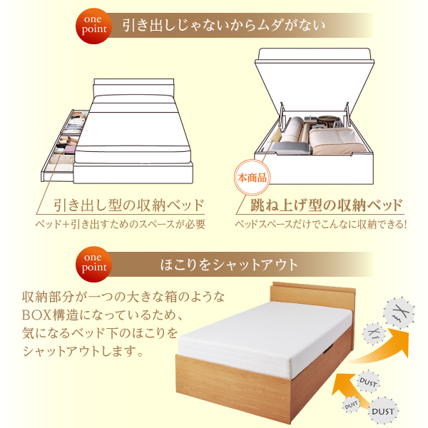 棚コンセント付き_ガス圧式大容量跳ね上げベッド Prepare プリペール 商品説明画像11