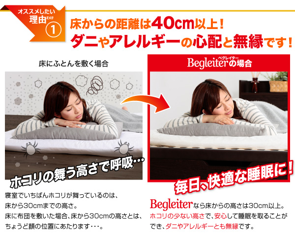 敷ふとん対応 国産すのこ跳ね上げベッド Begleiter ベグレイター 商品説明画像5