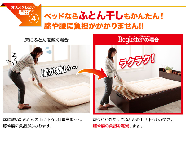 敷ふとん対応 国産すのこ跳ね上げベッド Begleiter ベグレイター 商品説明画像8