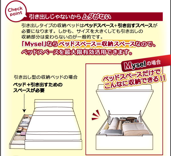 ガス圧跳ね上げ収納ベッド Mysel マイセル 商品説明画像14
