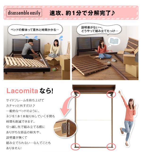 工具いらずの組み立て・分解簡単収納ベッド Lacomita ラコミタ スライド画像8