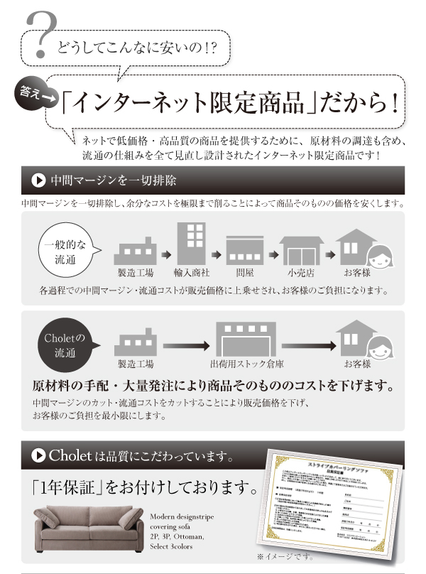 モダンデザインストライプカバーリングソファ Cholet ショレ 商品説明画像13