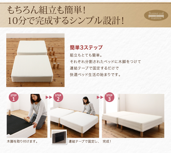 ショート丈分割式脚付きマットレスベッド（ボンネルコイル） 商品説明画像6