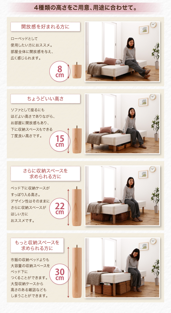 ショート丈分割式脚付きマットレスベッド（ボンネルコイル） 商品説明画像8