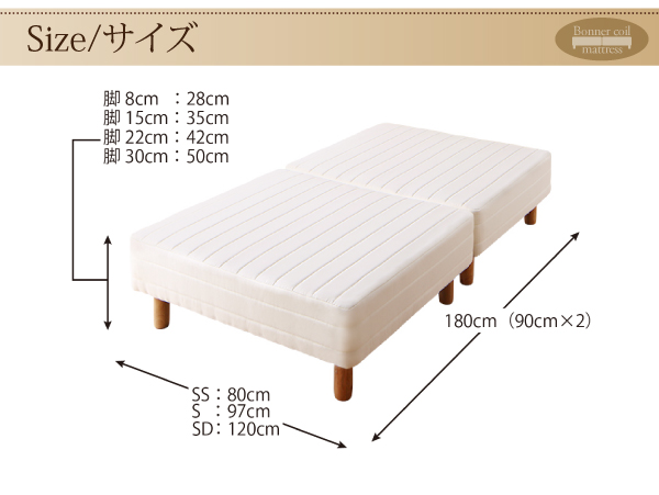 ショート丈分割式脚付きマットレスベッド（ボンネルコイル） 商品説明画像25