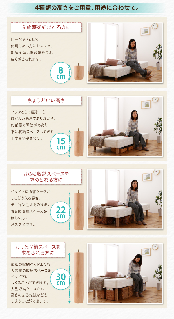 ショート丈分割式脚付きマットレスベッド（ポケットコイル） 商品説明画像9