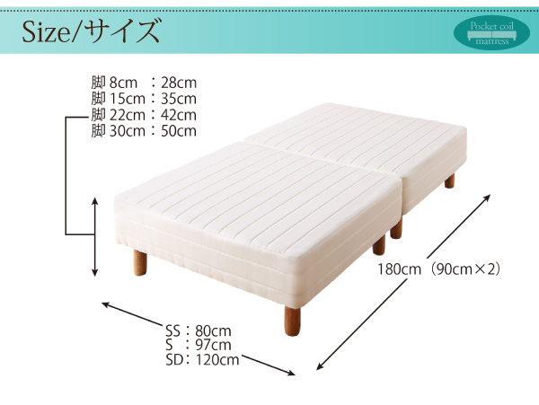 ショート丈分割式脚付きマットレスベッド（ポケットコイル） 商品説明画像26