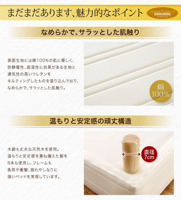ショート丈分割式脚付きマットレスベッド（国産ポケットコイル） 商品説明画像13