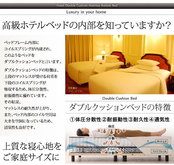 ホテルダブルクッション 脚付きマットレスボトムベッド 商品説明画像3