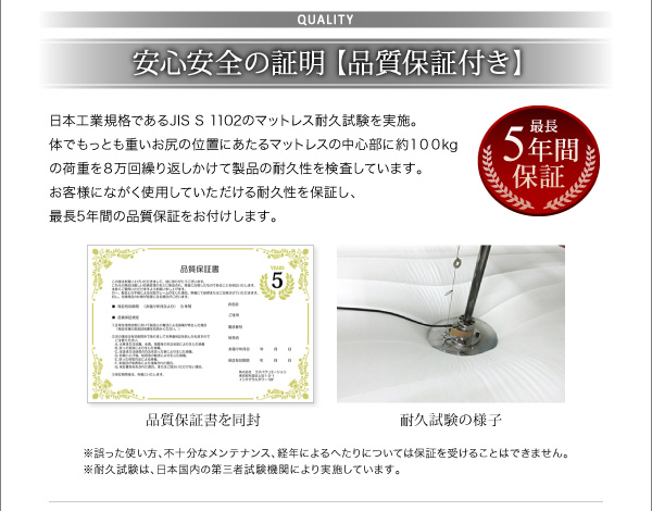 ホテルダブルクッション 脚付きマットレスボトムベッド 商品説明画像23