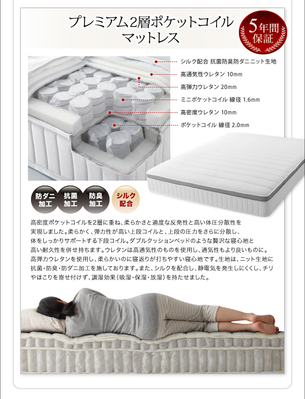 ホテルダブルクッション 脚付きマットレスボトムベッド 商品説明画像31