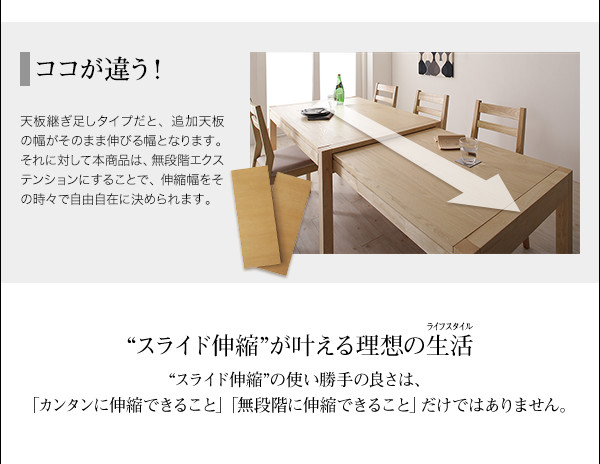 無段階で広がるスライド伸縮テーブルダイニングセット AdJust アジャスト 商品説明画像9