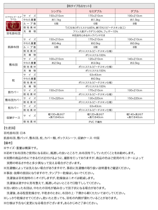 羽毛布団8点セット Lucia ルチア 商品説明画像22