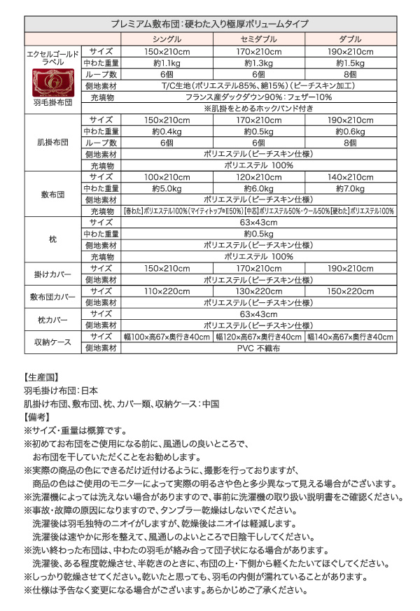 羽毛布団8点セット プレミアム敷布団タイプ Lucia ルチア 商品説明画像26