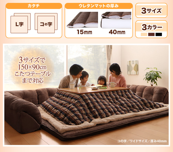 こたつに合わせるフロアコーナーソファ（ふわふわマイクロファイバータイプ） 商品説明画像3
