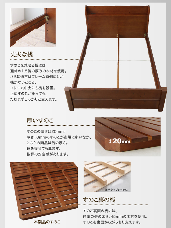ローからハイまで高さが変えられる6段階高さ調節 頑丈天然木すのこベッド ishuruto イシュルト 説明画像9