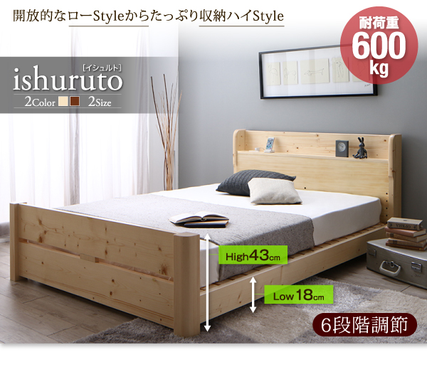 ローからハイまで高さが変えられる6段階高さ調節 頑丈天然木すのこベッド ishuruto イシュルト スライド画像41