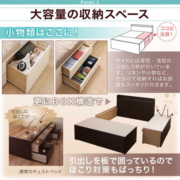 ワイド深型引き出しチェストベッド・棚・コンセント付 Lage ラージュ 商品説明画像6