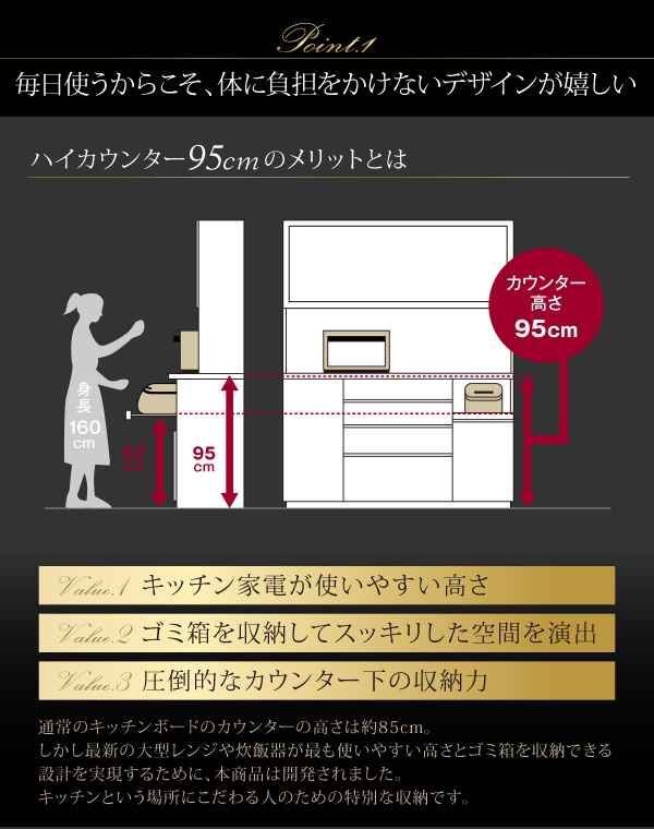 ハイカウンターキッチンボード Chartres シャルトル (ストッカー / 40cm / クリスタルブラック　[No.122161]) 商品説明画像3