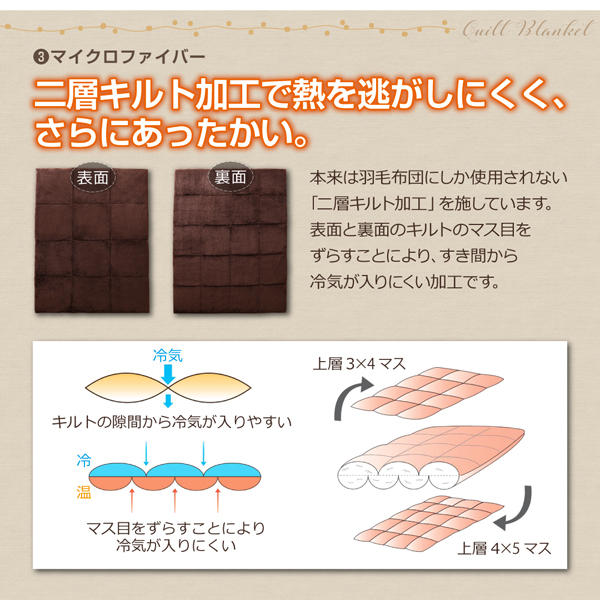 保温わたアルヒートスーパー入り二層キルト毛布（シングル） 商品説明画像6
