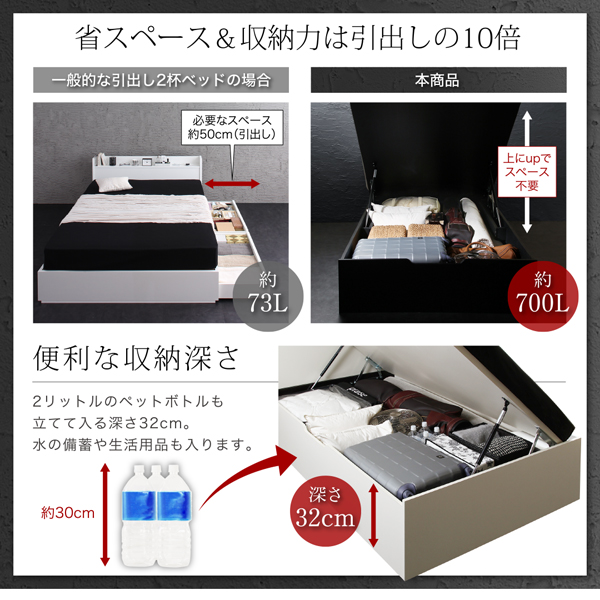 シンプルデザイン大容量収納跳ね上げ式ベッド Fermer フェルマー 商品説明画像4