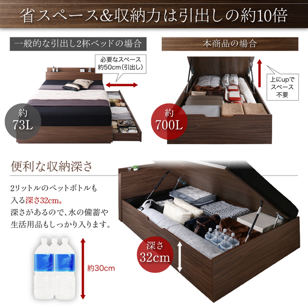 ウォルナットデザイン大容量収納跳ね上げベッド Ostade オスターデ 商品説明画像5
