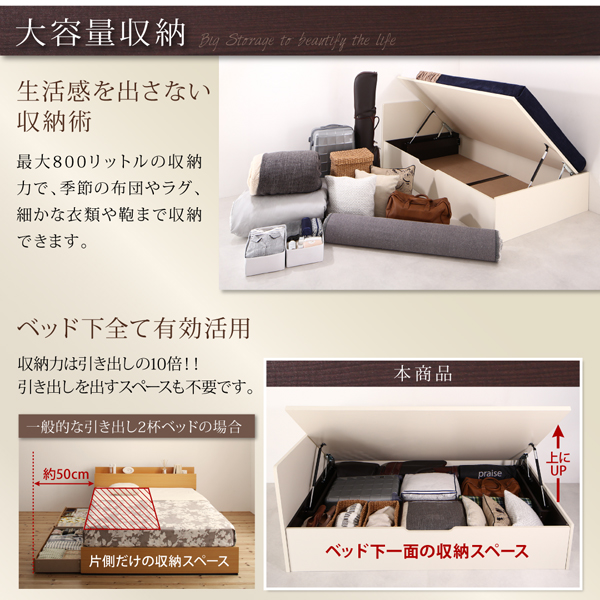 フラットヘッド大容量収納跳ね上げベッド Salomon サロモン 商品説明画像3