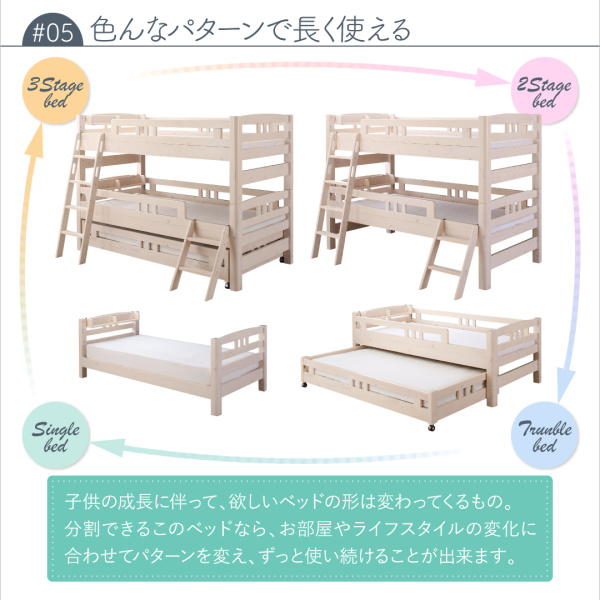 ロータイプ天然木ホワイト木目多段ベッド Whitriple ホワイトリプル 商品説明画像13